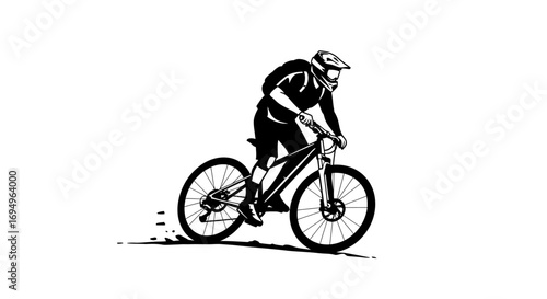 Dynamic mountain biking silhouette on white background