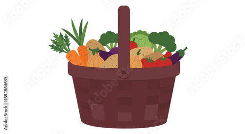 Colorful basket of fresh vegetables with carrots, potatoes, and broccoli