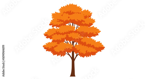Vibrant autumn tree with lush orange foliage isolated on white background