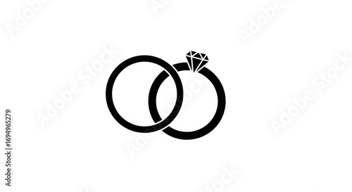 Minimalist black rings icon: engagement and wedding symbol