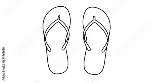 Minimalist outline of flip flops on white background