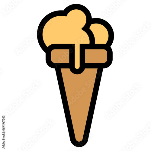 Flat ice cream cone with vanilla cream scoops