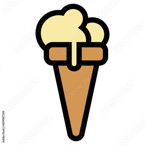 Flat ice cream cone with vanilla cream scoops