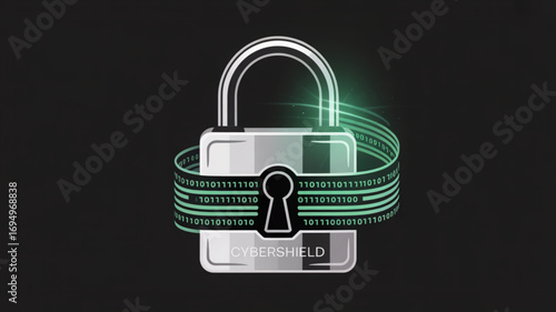 Cybersecurity padlock with digital stream, symbolizing data protection and secure access, set against a dark background for emphasis on digital safety