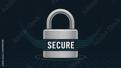 Secure padlock with digital stream, symbolizing data protection and secure access, set against a dark background for emphasis on digital safety