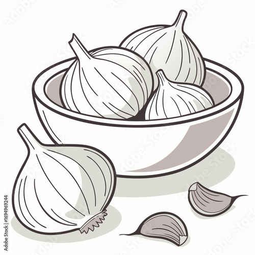 Fresh garlic bulbs and cloves presented in a simple bowl, perfect for culinary inspiration and healthy eating themes.