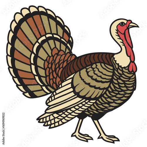 Illustration of a thanksgiving turkey for holiday season with fall colors and detailed feather design
