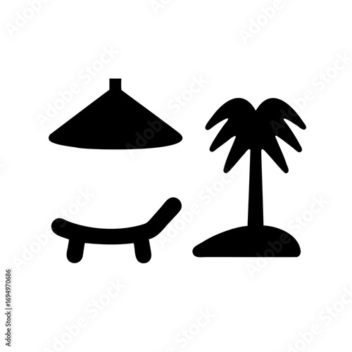 Black and white tropical paradise vacation getaway vector, beach, and nature