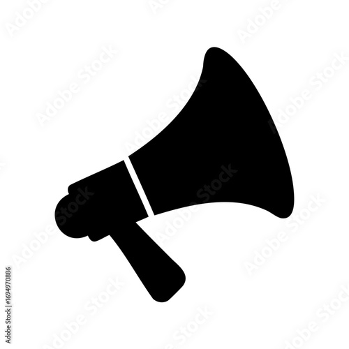 Black silhouette illustration of a megaphone, symbolizing announcement and communication of information