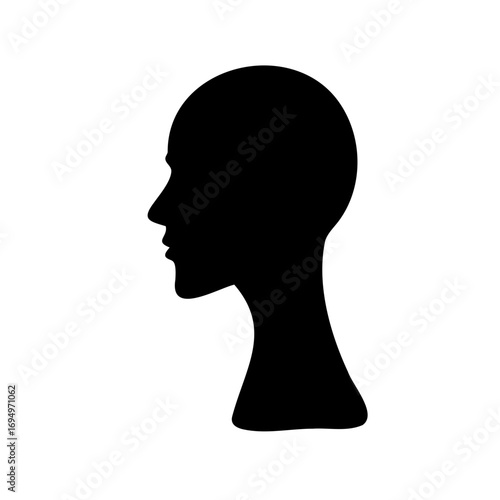Elegant Silhouette of a Bald Woman's Head and Neck Profile on White