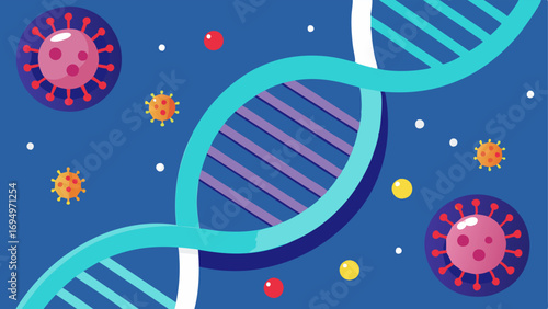 DNA Protection A double helix of DNA encircled by exosomes symbolizing the advanced technologys role in protecting and repairing genetic material.
