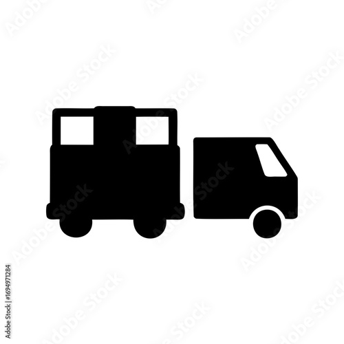 Black silhouette of a moving truck trailer for transporting goods and merchandise