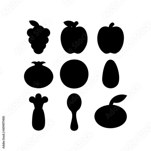 Silhouetted Fruit Collection Still Life Featuring a Variety of Different Edibles