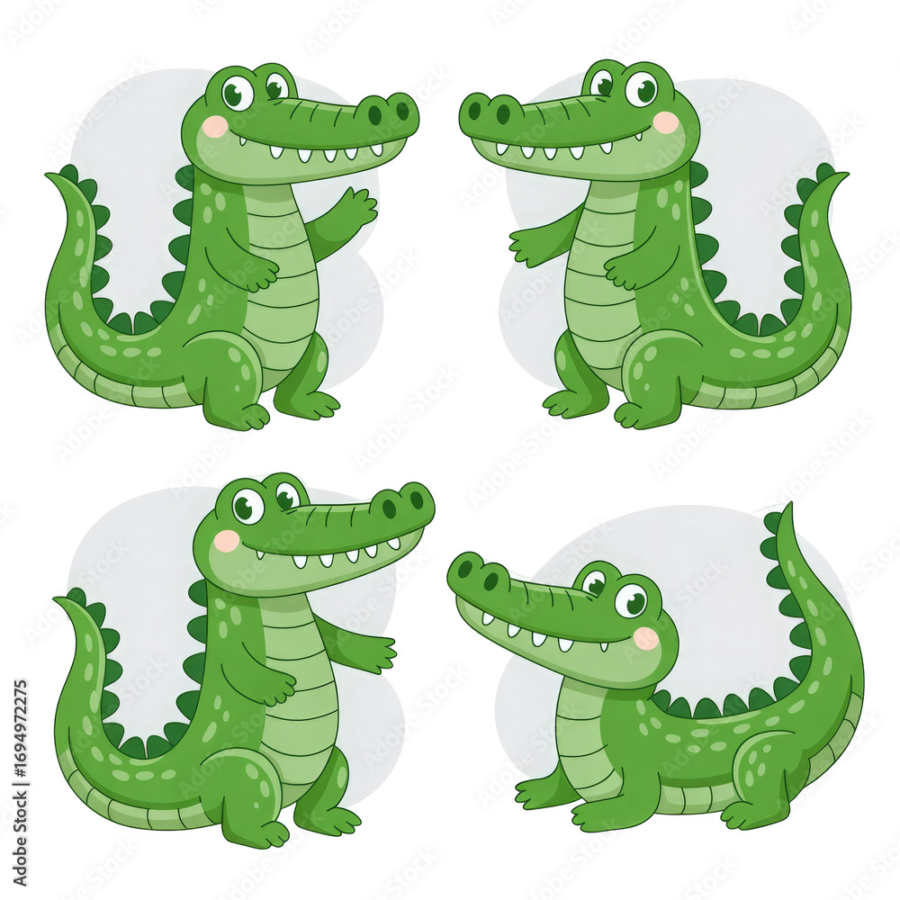 Fototapeta premium 3d rendered illustration of four cartoon alligators isolated on transparent background