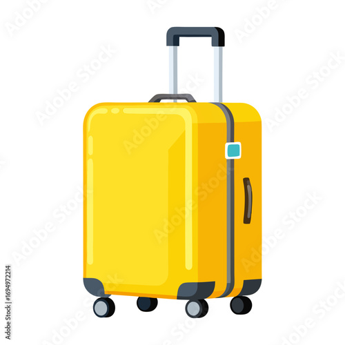 A bright yellow suitcase with a telescopic handle and wheels, isolated on a, ready for travel and adventure