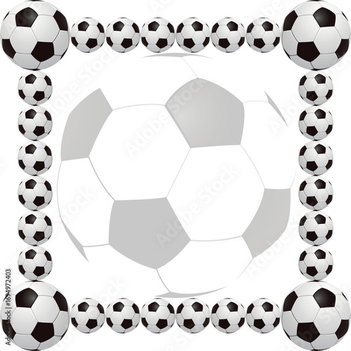 Soccer ball frame template design. Soccer frame or border. Soccer balls on beautiful green grass frame.