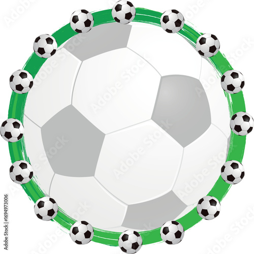Soccer ball frame template design. Soccer frame or border. Soccer balls on beautiful green grass frame.