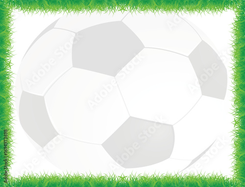 Soccer ball frame template design. Soccer frame or border. Soccer balls on beautiful green grass frame.