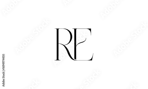 RE initial letters, monogram logo