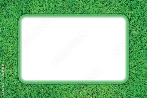 Soccer ball frame template design. Soccer frame or border. Soccer balls on beautiful green grass frame.