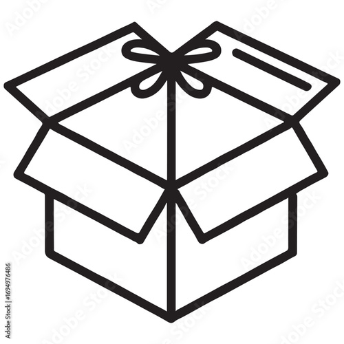 Outline Icon of an Open Gift Box with a Decorative Bow
