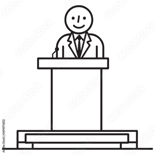 Smiling Public Speaker at Podium with Microphone Illustration