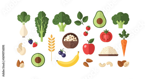 A vibrant illustration showcasing a variety of fresh, healthy, and colorful fruits and vegetables.