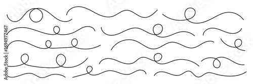 Curved line collection. Set of curly abstract pattern. Looping squiggle wave and curve lines. Decorative swirls and wave borders. Vector illustrator