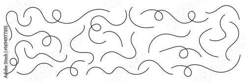 Curved line collection. Set of curly abstract pattern. Looping squiggle wave and curve lines. Decorative swirls and wave borders. Vector illustrator