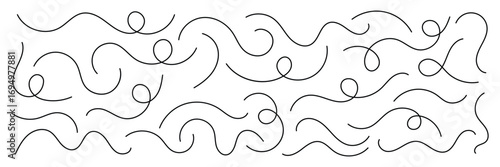 Curved line collection. Set of curly abstract pattern. Looping squiggle wave and curve lines. Decorative swirls and wave borders. Vector illustrator