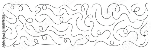Hand drawn wavy squiggle line. Abstract looping curved line set. Decorative curly abstract pattern. Collection of curved lines collections. 