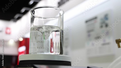 Chemical liquids. Laboratory glassware with colorful chemical liquids test tubes or beakers and mixing and reaction processes. Chemistry science experiment biotechnology research and innovation tech.