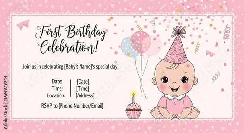 Babys First Birthday Invitation.
