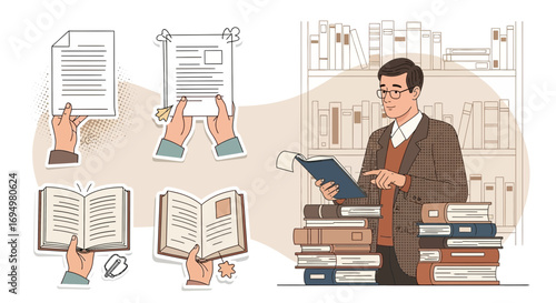 Illustrative study scene depicting knowledge acquisition and educational resources available to