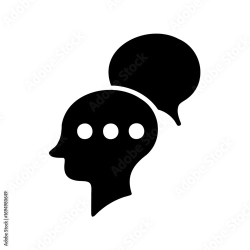 Human Head with Thought Bubbles Representing Thinking and Communication Concept
