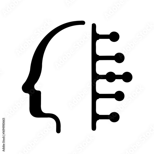 Human head and artificial intelligence, representing the merging of technology and mind