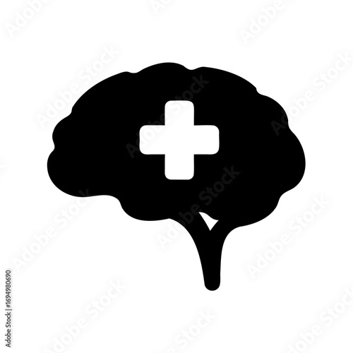 Brain with medical cross symbolizes mental health care and well being