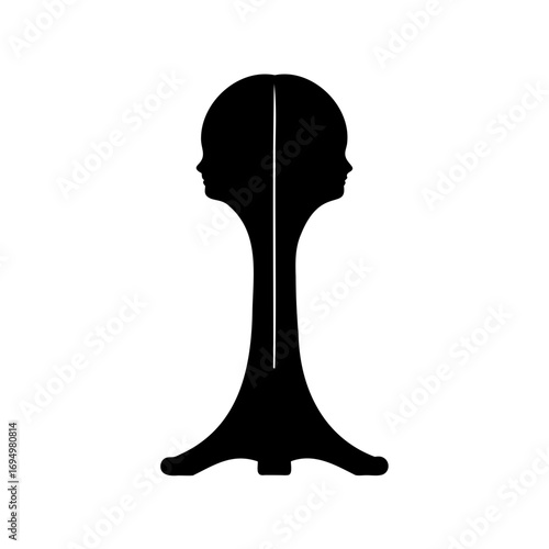 Abstract Illustration of Two Female Profiles Converging on a Pedestal in Black