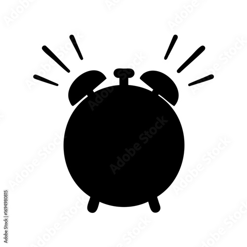 Black and white drawing of an alarm clock ringing loudly and intensely