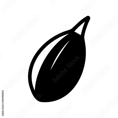Black and white minimalist vector image of a seed with husk present