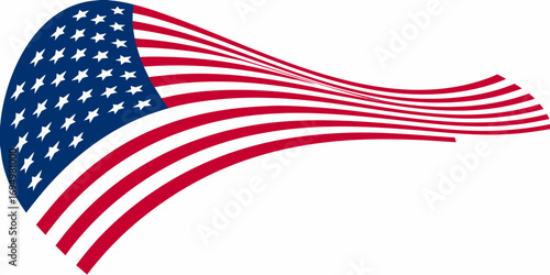 Stylized waving american flag with stars and stripes on white background