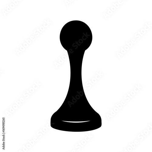 Single black chess pawn on a white background, a strategic game piece