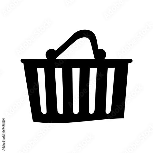 Stylized black shopping basket icon with a handle on a white background