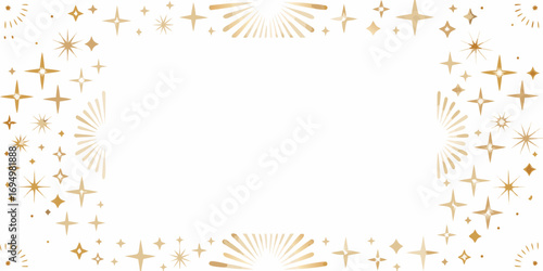 Elegant gold starburst and sparkle border design on a clean white background