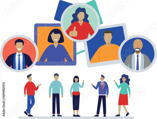 Editable Vector Illustration of Diverse Team Celebrating Global Connection and Collaboration through Teamwork Design.