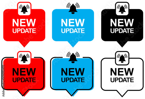 New update banner with notification bell. Announcement for new update. Vector illustration.
