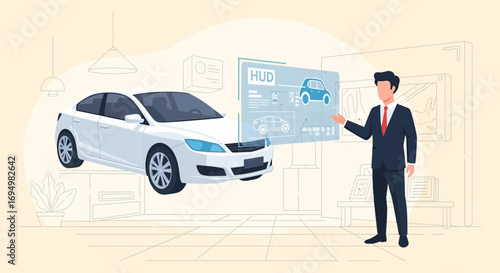 Innovative automotive technology showcased with modern HUD display interface illustration