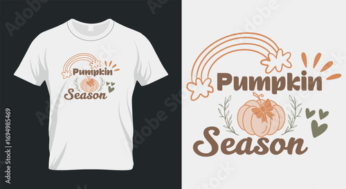 Pumpkin Season T-Shirt Design | Cozy Autumn Pumpkin Graphic Tee | Fall Leaves, Sweater Weather & Harvest Illustration | Halloween Typography