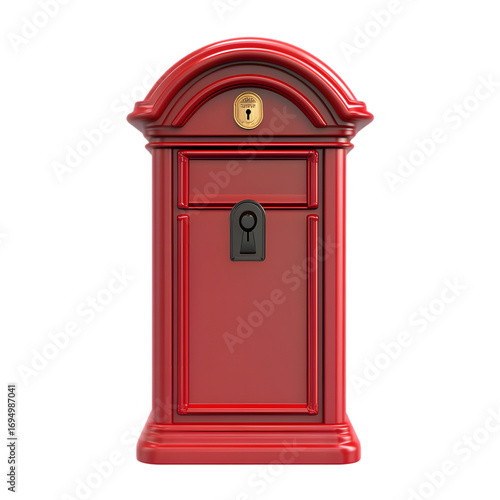 Classic red british post box isolated on black background