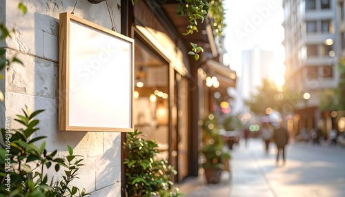 Empty sign on cafe storefront